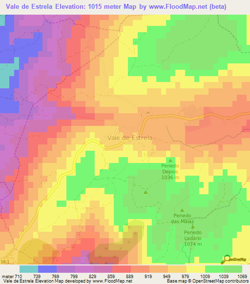 Vale de Estrela,Portugal Elevation Map