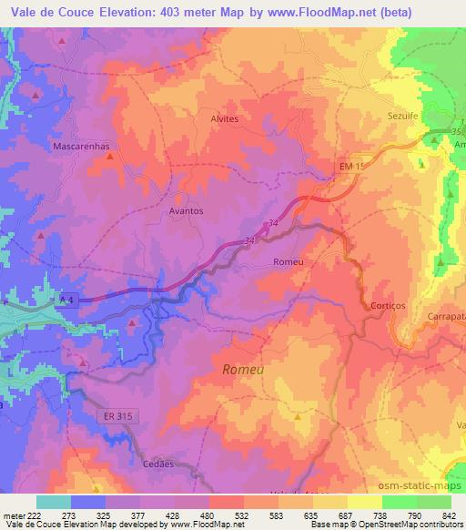 Vale de Couce,Portugal Elevation Map