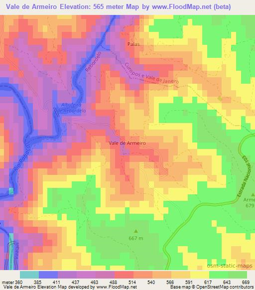 Vale de Armeiro,Portugal Elevation Map