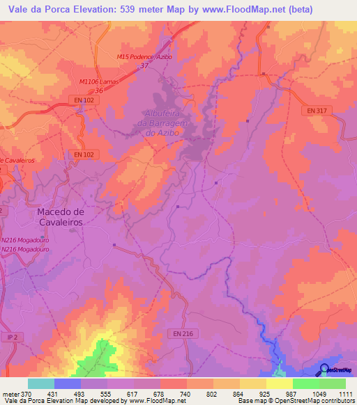 Vale da Porca,Portugal Elevation Map
