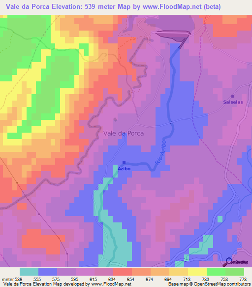 Vale da Porca,Portugal Elevation Map