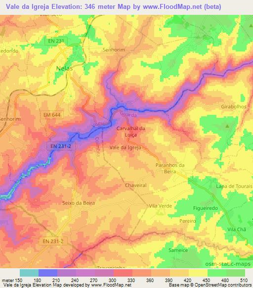 Vale da Igreja,Portugal Elevation Map
