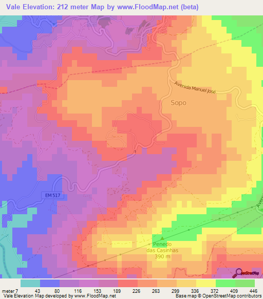 Vale,Portugal Elevation Map