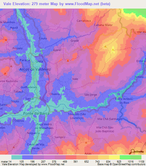 Vale,Portugal Elevation Map