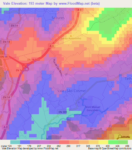 Vale,Portugal Elevation Map