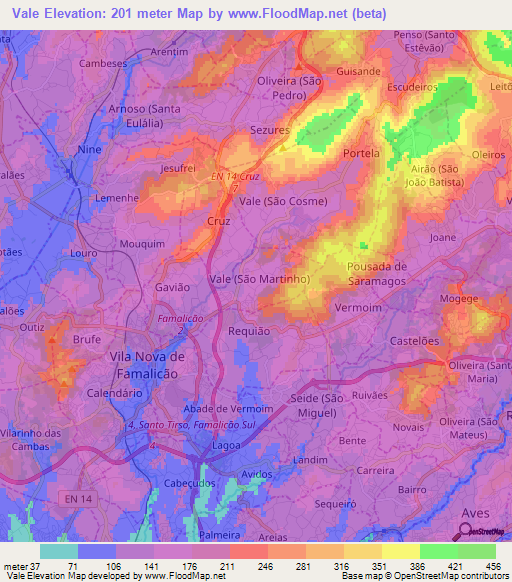 Vale,Portugal Elevation Map