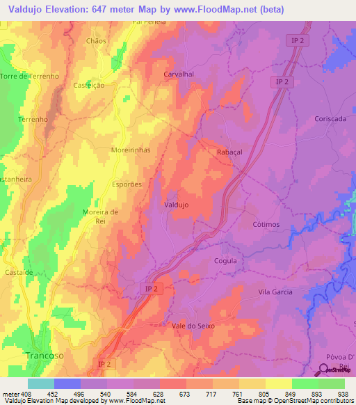 Valdujo,Portugal Elevation Map