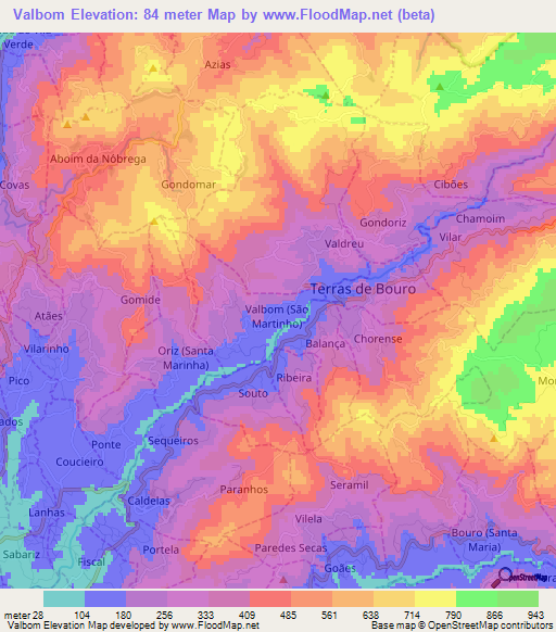 Valbom,Portugal Elevation Map