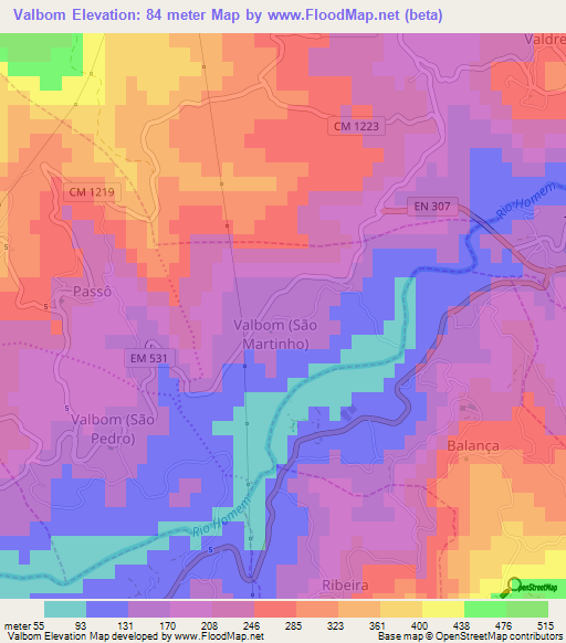 Valbom,Portugal Elevation Map