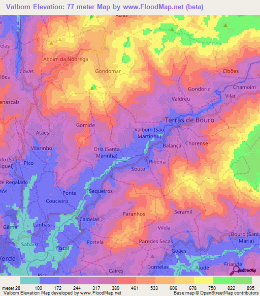 Valbom,Portugal Elevation Map