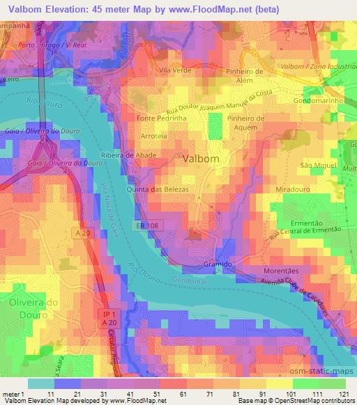 Valbom,Portugal Elevation Map