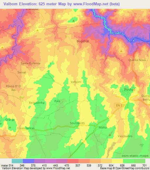 Valbom,Portugal Elevation Map