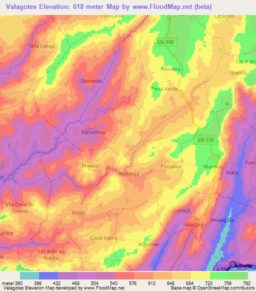 Valagotes,Portugal Elevation Map