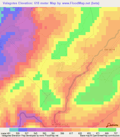 Valagotes,Portugal Elevation Map