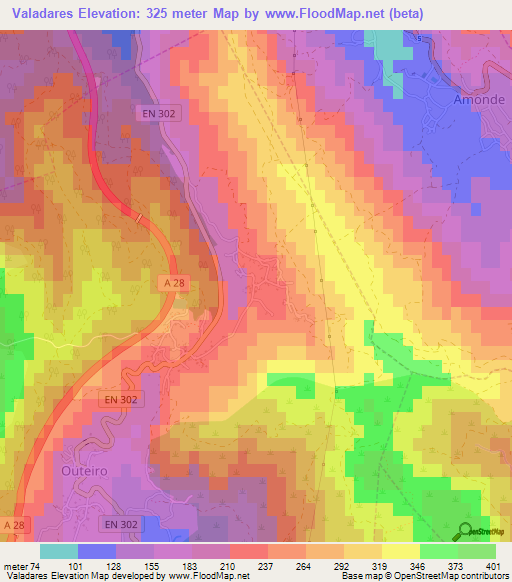Valadares,Portugal Elevation Map