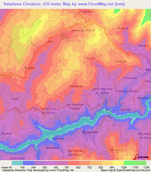 Valadares,Portugal Elevation Map