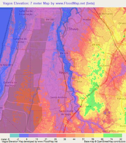 Vagos,Portugal Elevation Map
