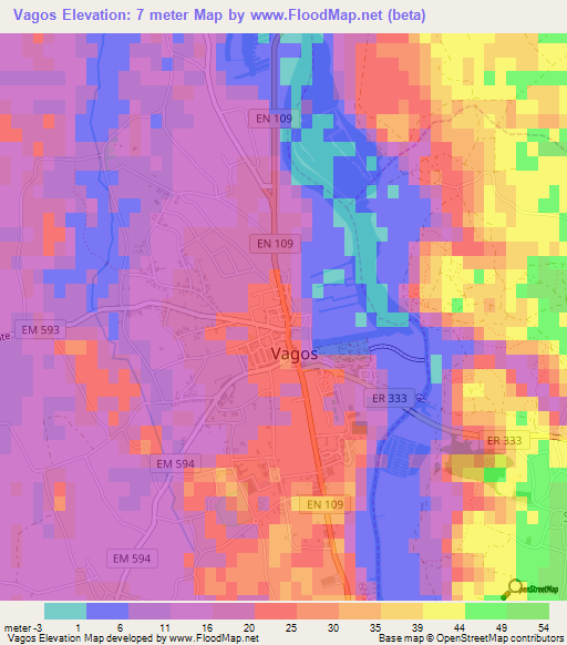 Vagos,Portugal Elevation Map