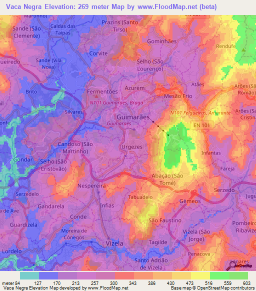 Vaca Negra,Portugal Elevation Map