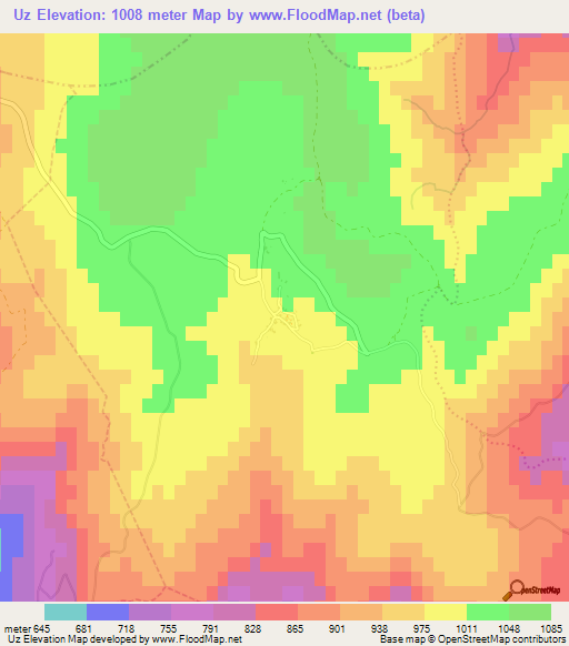 Uz,Portugal Elevation Map