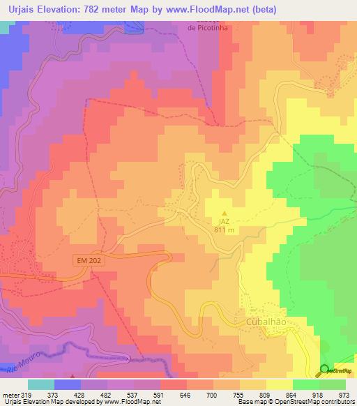Urjais,Portugal Elevation Map