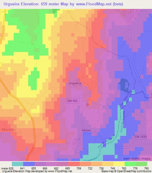 Urgueira,Portugal Elevation Map