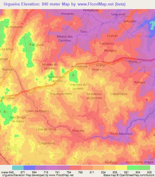 Urgueira,Portugal Elevation Map