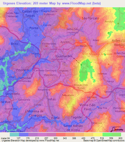Urgeses,Portugal Elevation Map