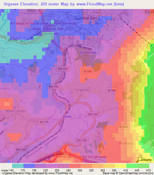 Urgeses,Portugal Elevation Map