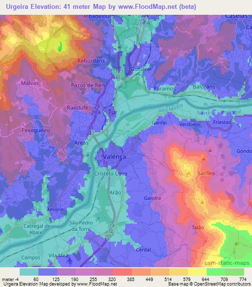 Urgeira,Portugal Elevation Map