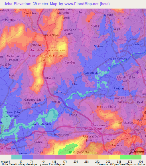 Ucha,Portugal Elevation Map