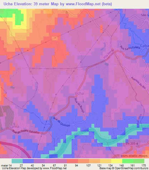 Ucha,Portugal Elevation Map