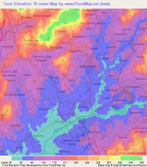 Turiz,Portugal Elevation Map