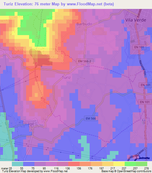Turiz,Portugal Elevation Map