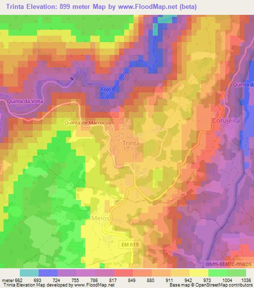 Trinta,Portugal Elevation Map