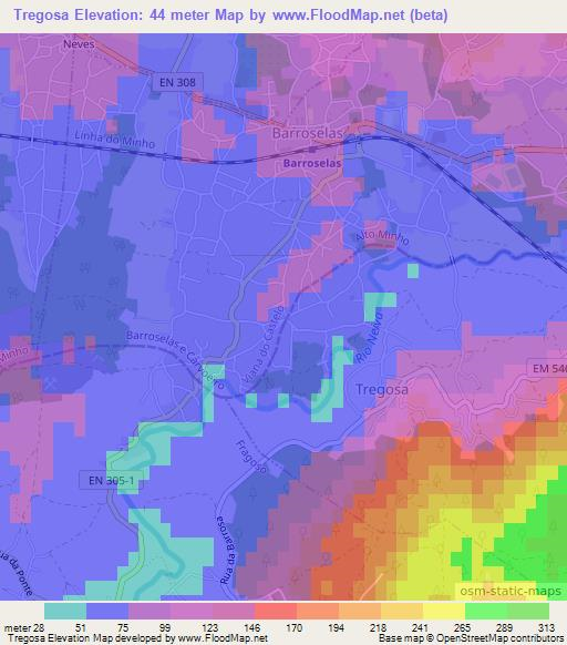Tregosa,Portugal Elevation Map