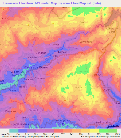 Travassos,Portugal Elevation Map