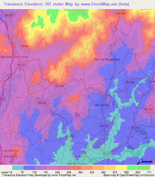 Travassos,Portugal Elevation Map