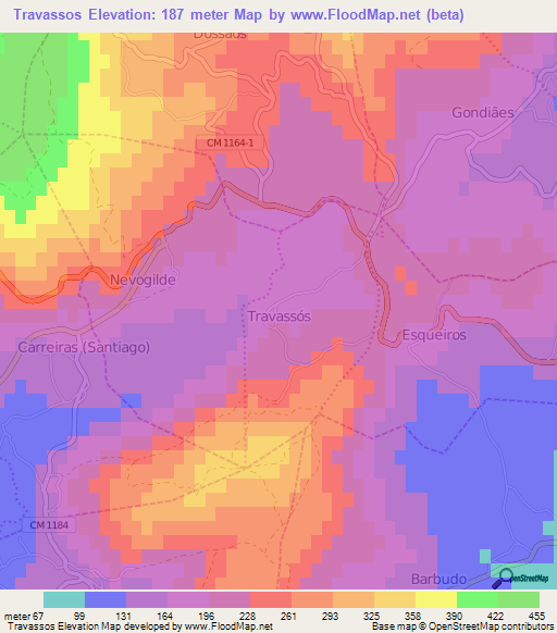 Travassos,Portugal Elevation Map