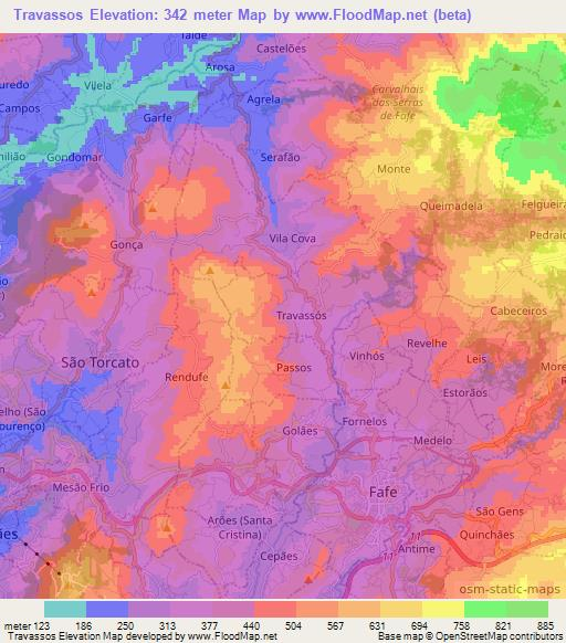 Travassos,Portugal Elevation Map