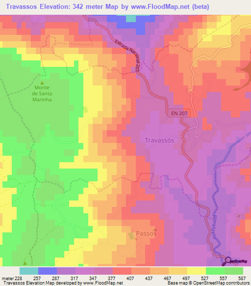Travassos,Portugal Elevation Map