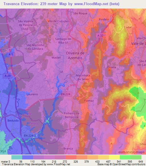 Travanca,Portugal Elevation Map