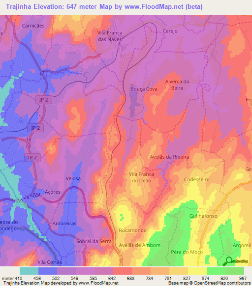 Trajinha,Portugal Elevation Map