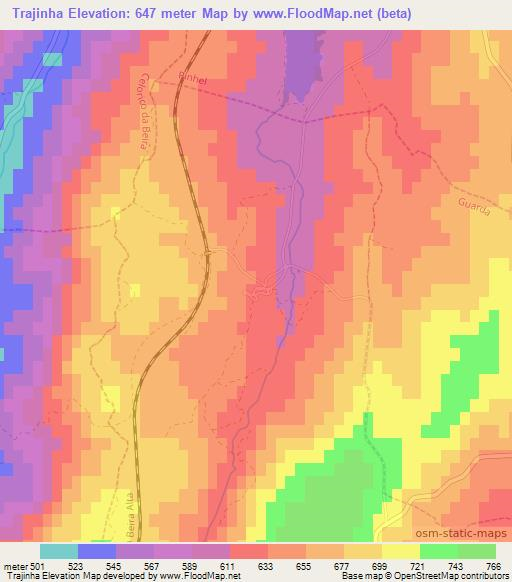 Trajinha,Portugal Elevation Map