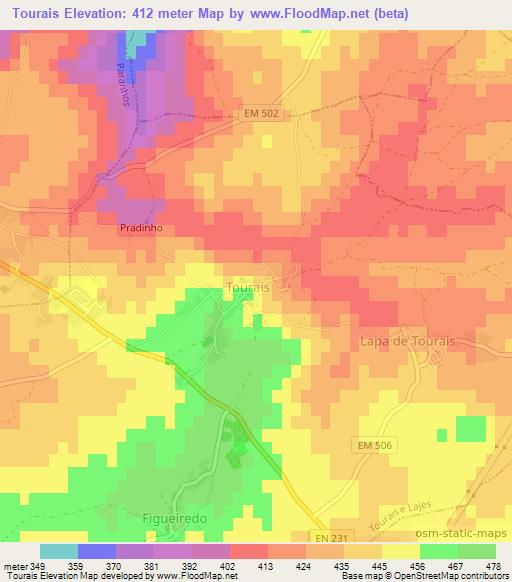 Tourais,Portugal Elevation Map