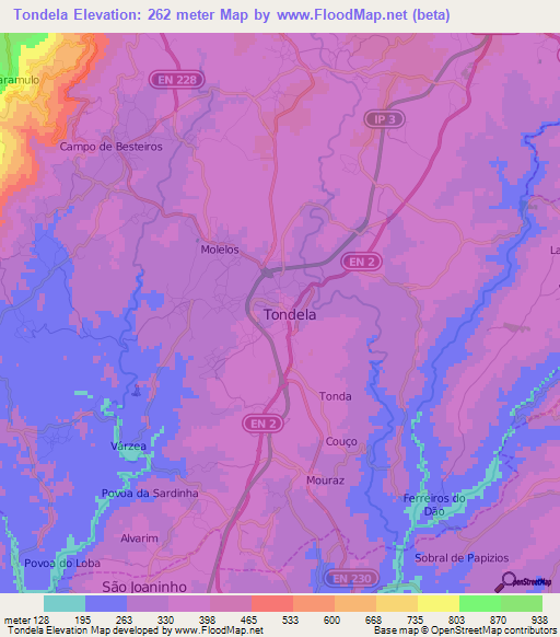 Tondela,Portugal Elevation Map