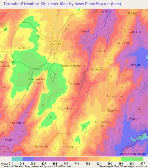 Terranho,Portugal Elevation Map