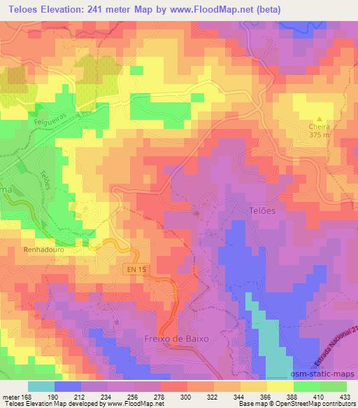 Teloes,Portugal Elevation Map