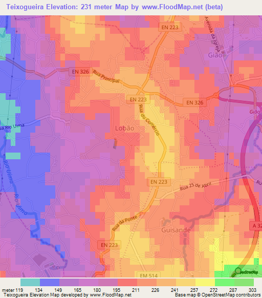 Teixogueira,Portugal Elevation Map