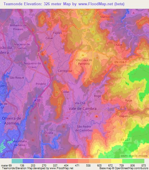 Teamonde,Portugal Elevation Map